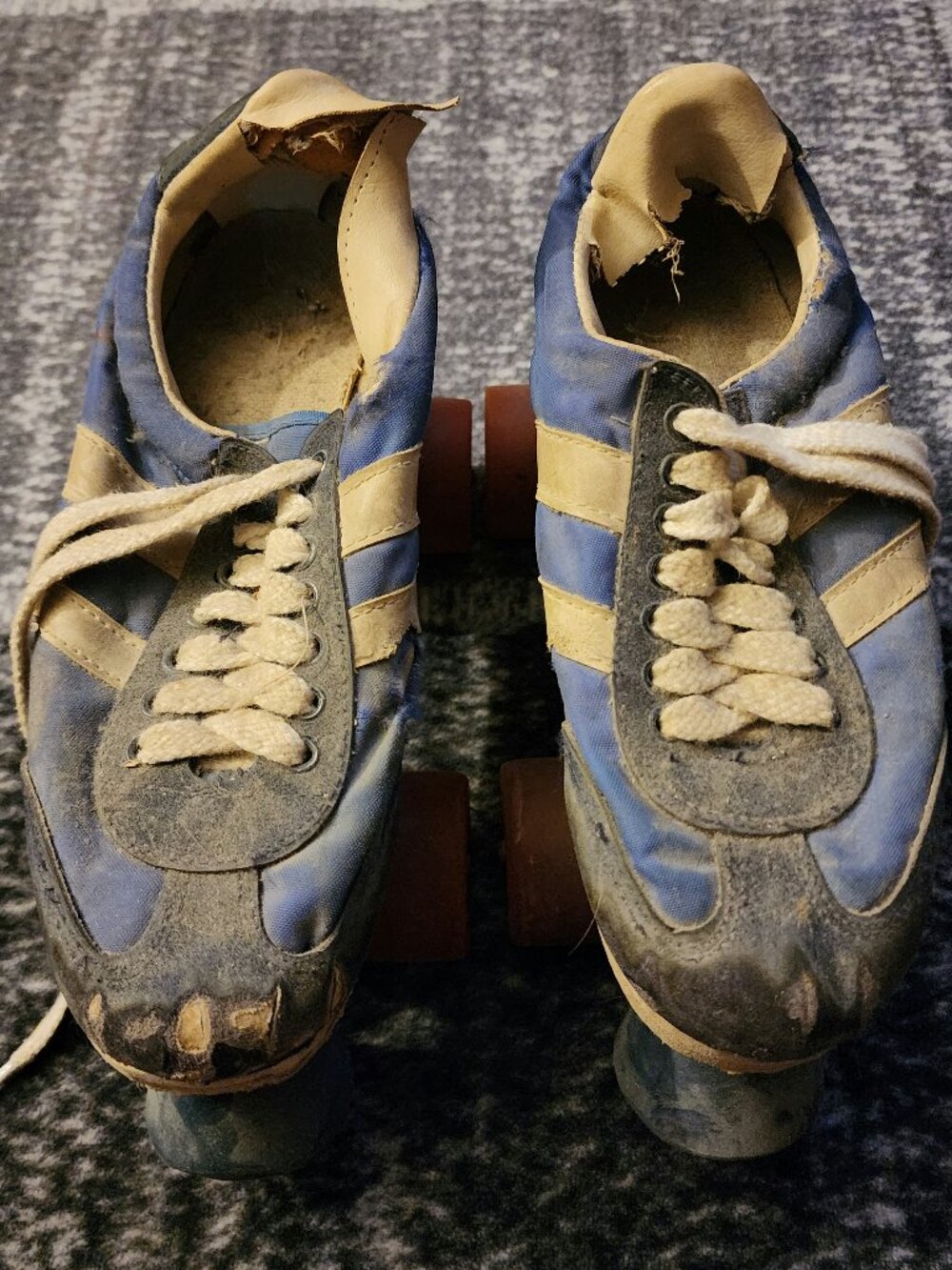 Vintage 1970s Blue Canvas Quad Roller Skates Retro Sneaker Skates